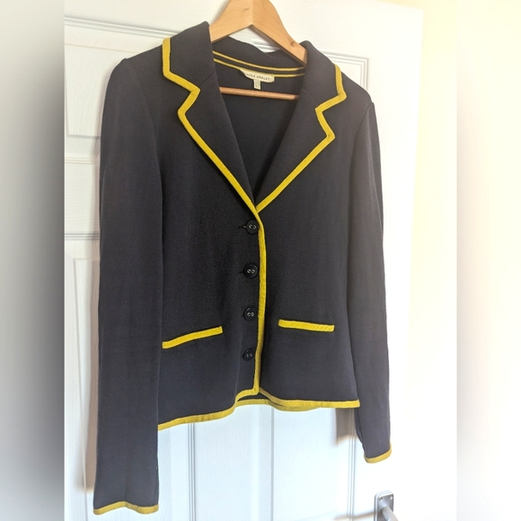 Laura Ashley Navy Mustard Blazer 100% Cotton Size 12 - Picture 5 of 11